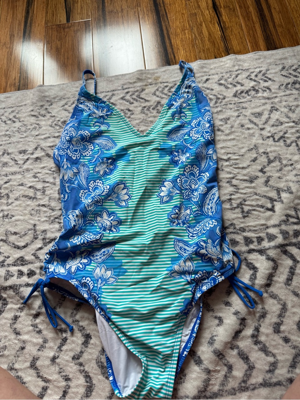 Skinnydippers Striped FloralOne-Piece Swimsuit in Blue and Aqua